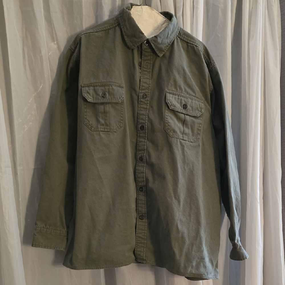 Men's Casual Olive Button Down Shirt